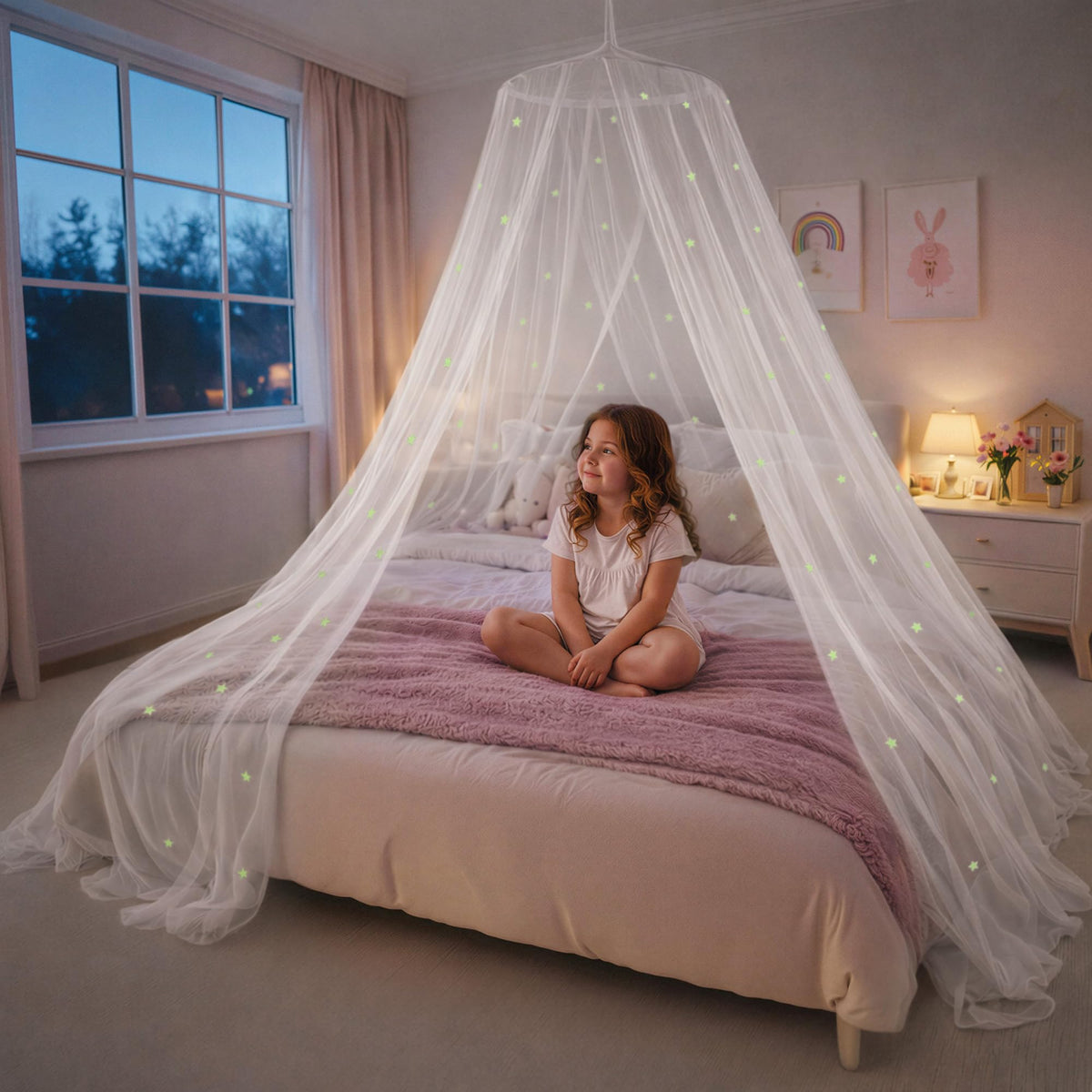 Bollepo bed canopy with glow stars over a twin bed for nightly magic.