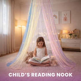 Princess reading nook created by Bollepo canopy in a colorful bedroom