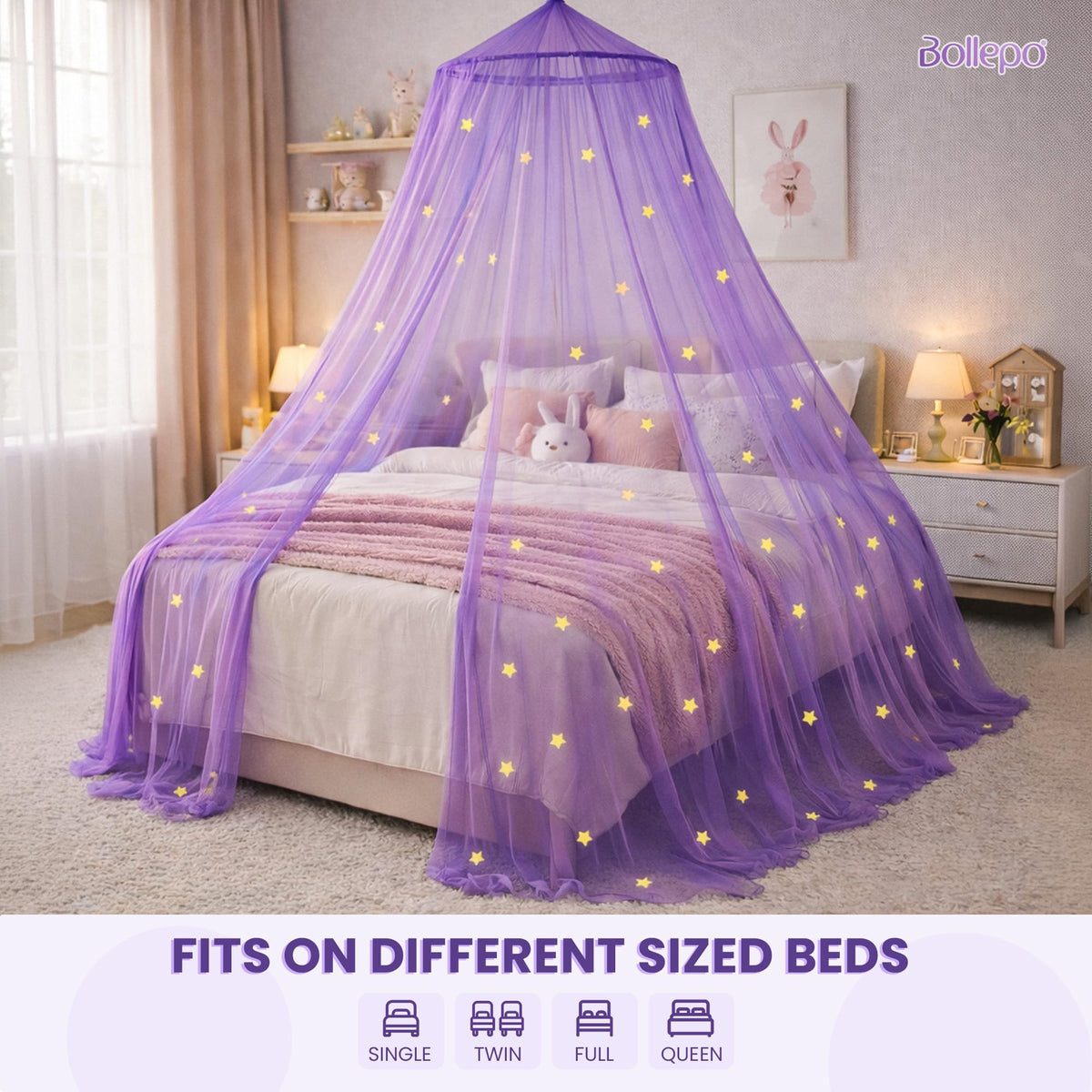 Bollepo princess netting bed canopy enhances playtime and reading nook experiences.