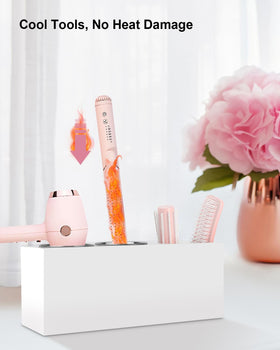 Bollmisde curling iron and flat iron storage keeps tools safe.