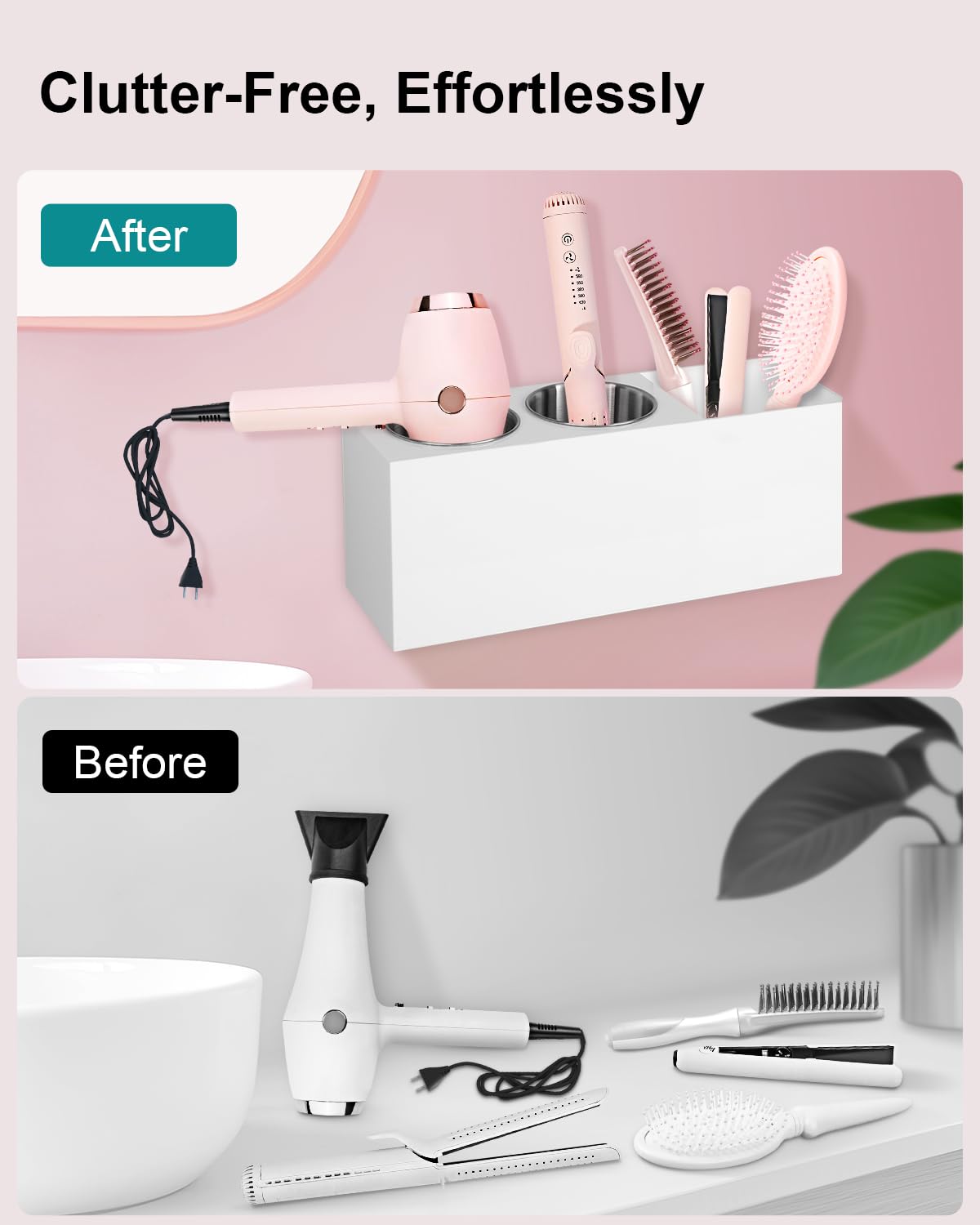 Bollmisde dryer holder with heatproof cups protects surfaces during styling.