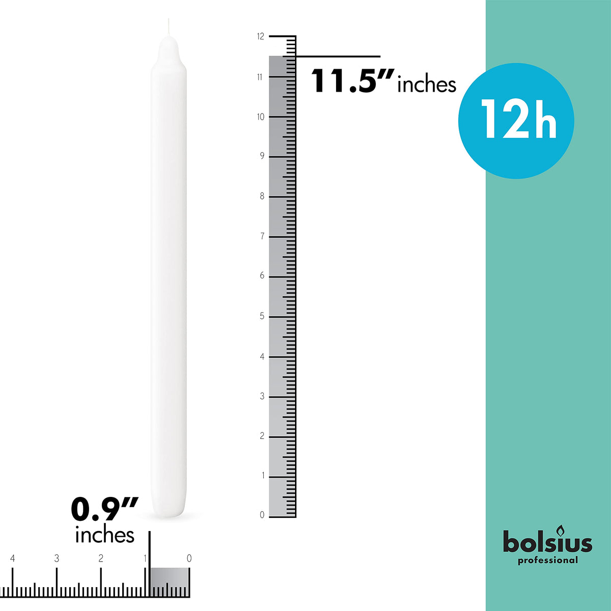 Bolsius 11-5 inch white candles with 1-inch base for steady flame.
