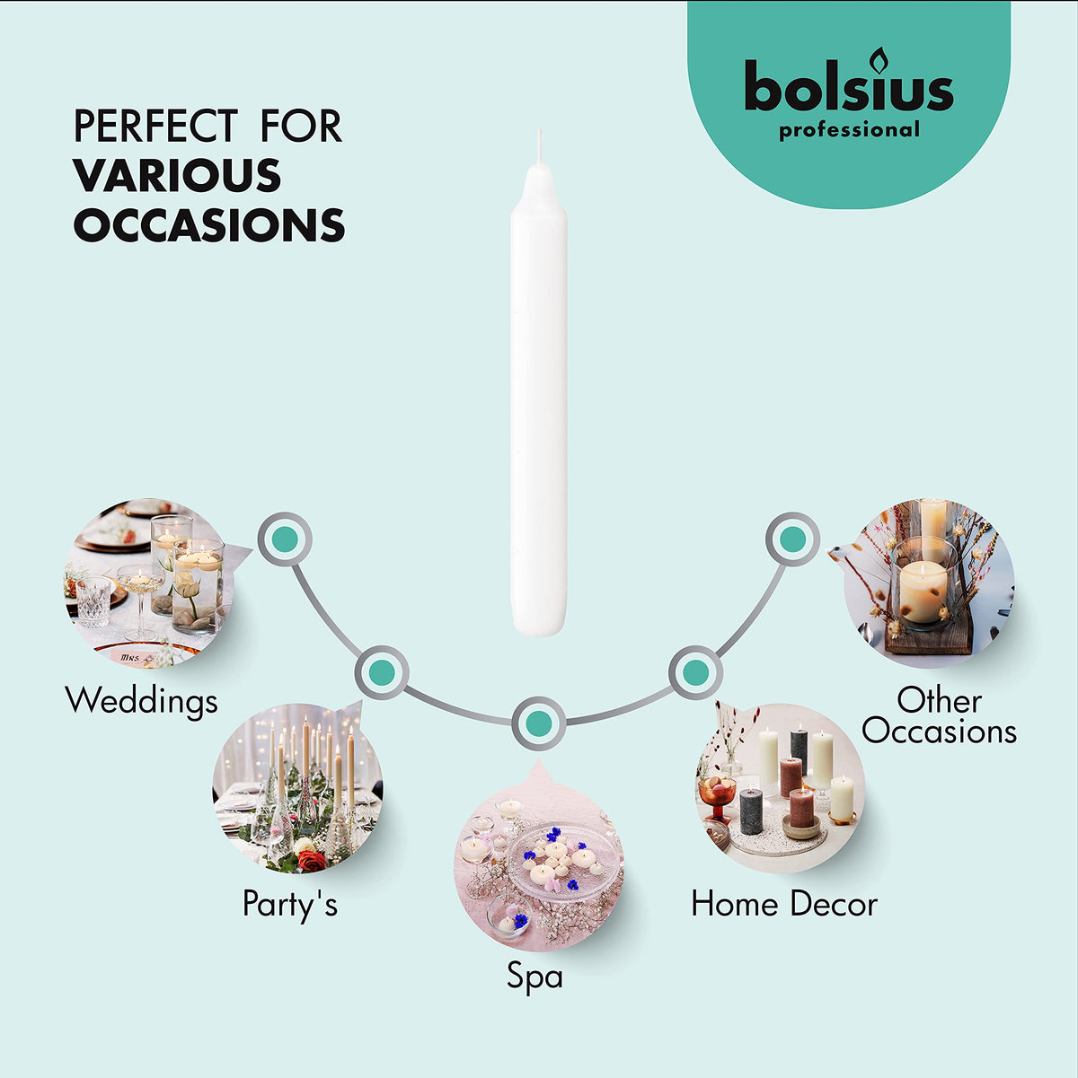 Bolsius 7-inch dinner candle lit at a dining table setting