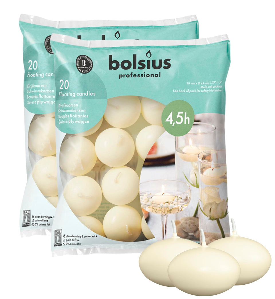 Bolsius unscented floating candles in creamy ivory glow for elegant centerpieces