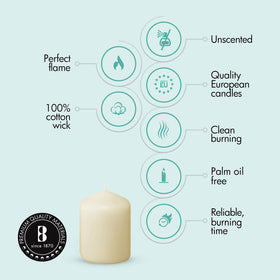 Ivory pillars in a lantern setup, ideal for emergency lighting and decor.