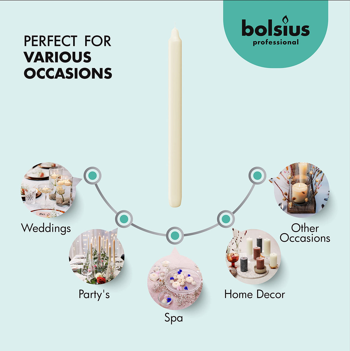 Bolsius Long Burn Candles up to 12 hours of warm, slow burn.