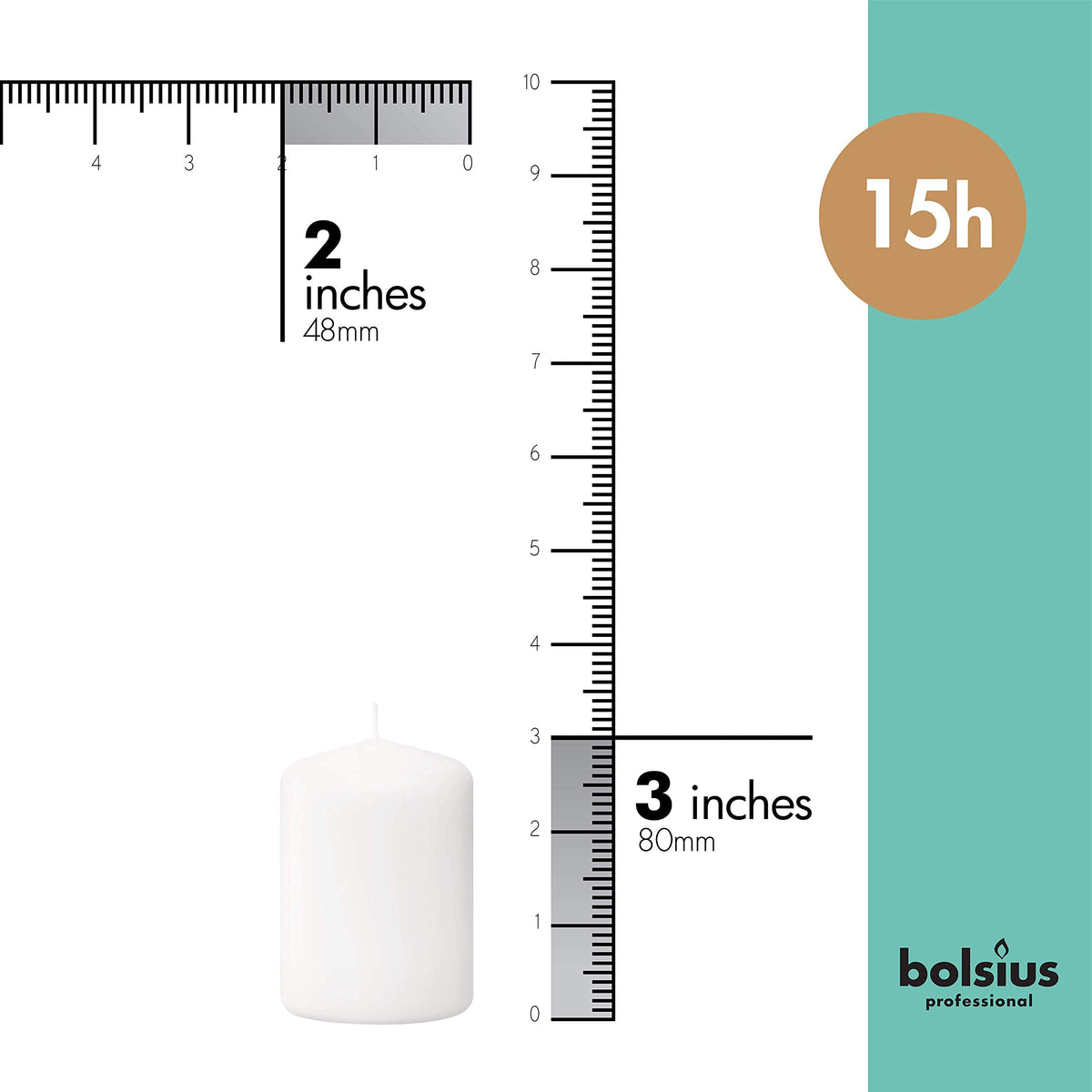 Bolsius white pillar candle 2x3 close-up wax detail for premium quality.