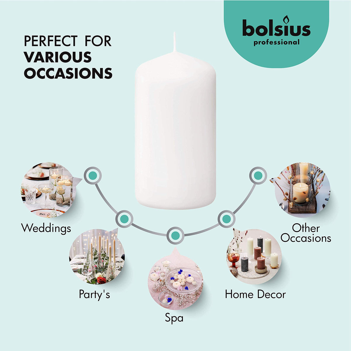 Bolsius white pillar candle 2x3 in holder for clean-burning ambience.