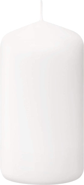 Bolsius white pillar candle 2x3 packaging image highlighting European quality.