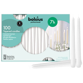 Bolsius white taper candles 10-inch dining setup for elegant centerpieces.