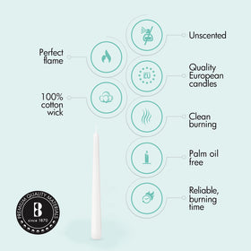 Bolsius white taper candles with cotton wick for steady flame.