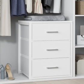 BOLUO white fabric 3-drawer organizer with top view for compact closet storage