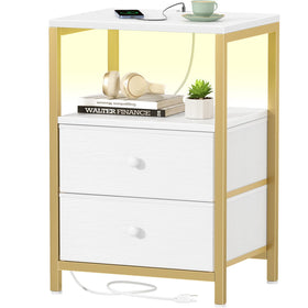 BOLUO Gold nightstand front view with integrated charging for easy bedside device use