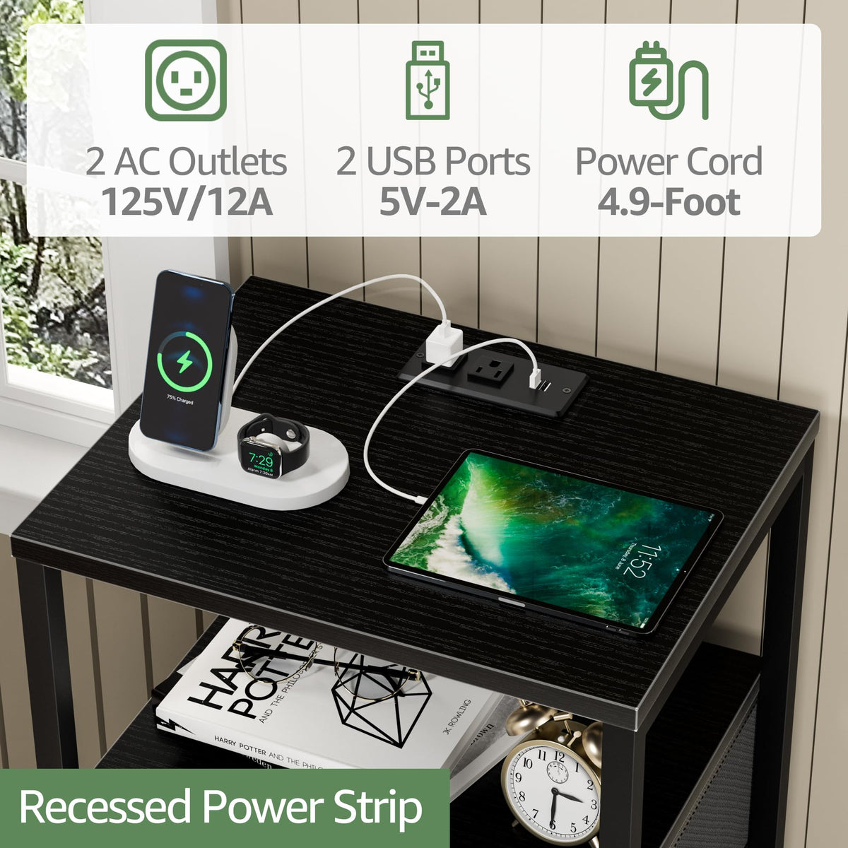 BOLUO nightstand with adjustable feet for floor protection and stability.