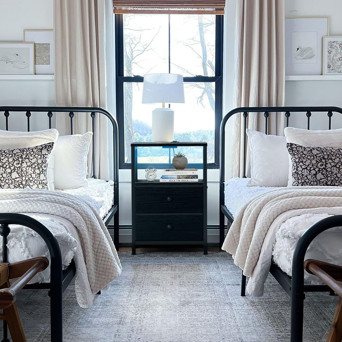 BOLUO modern black nightstand design complements various bedroom styles.