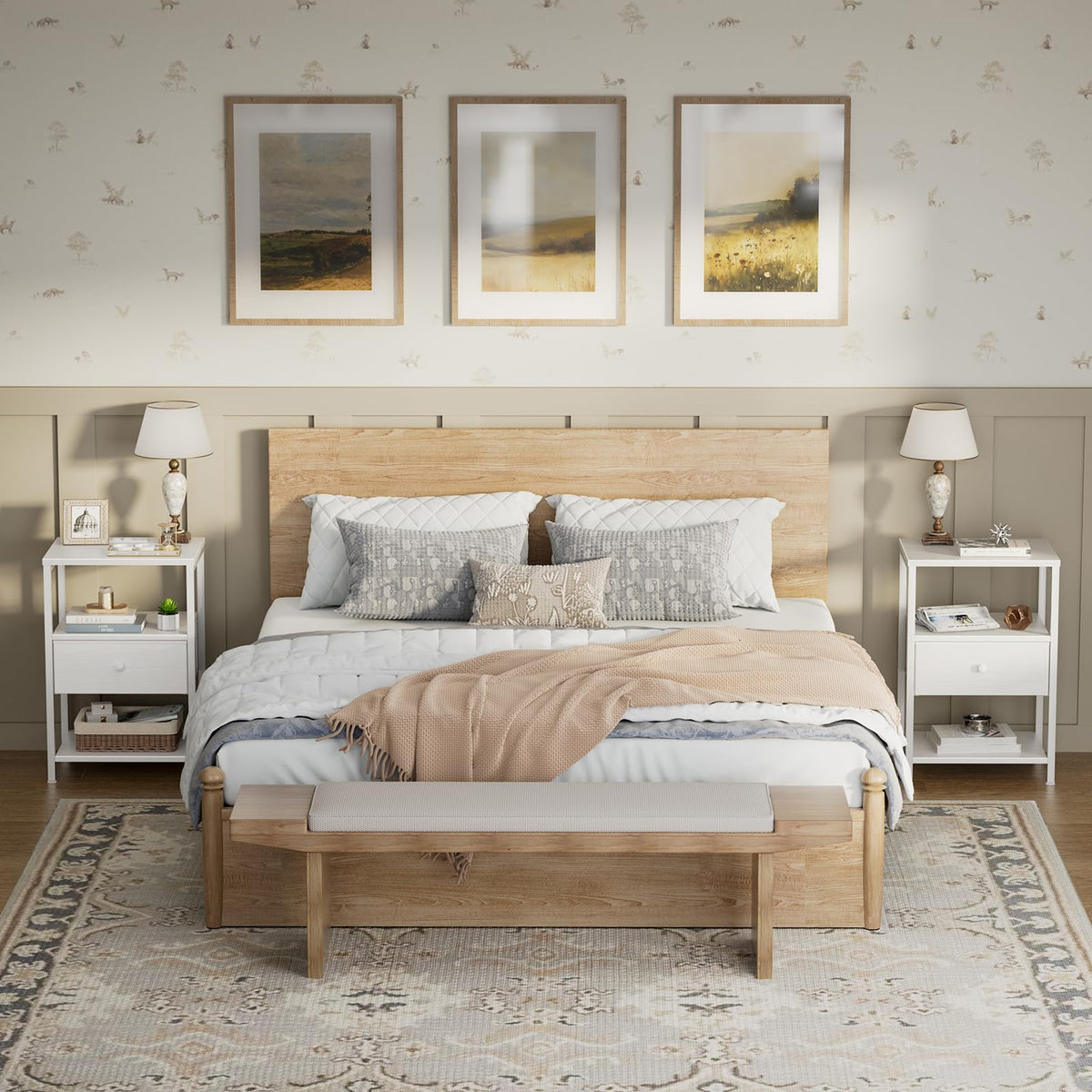 BOLUO bedside table adjustable feet protect floors.