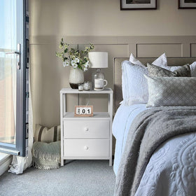 BOLUO White Nightstand fabric drawer front offers soft texture and easy cleaning.