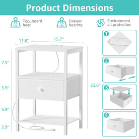 BOLUO white nightstand fabric drawer close-up showcases soft texture.