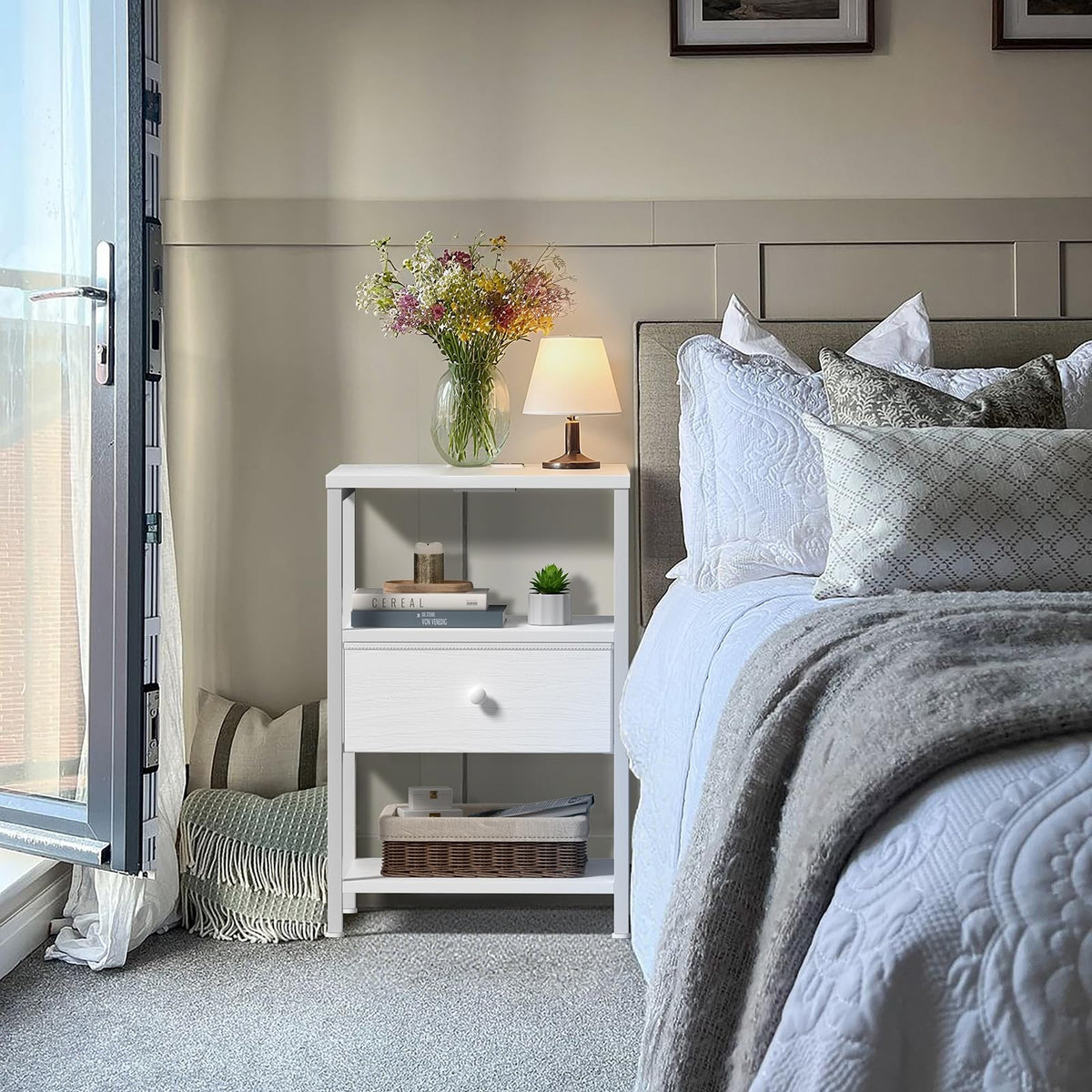 BOLUO nightstand LED color cycle highlights ambient mood lighting.