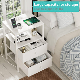 Removable wooden handle on the BOLUO nightstand drawer for simple access.