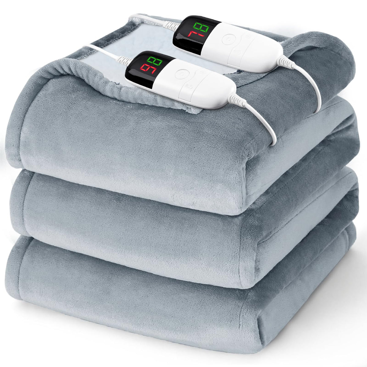 Bomova heated queen blanket on bed with adjustable warmth.