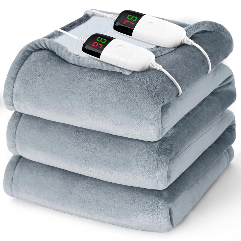 Bomova heated queen blanket on bed with adjustable warmth.