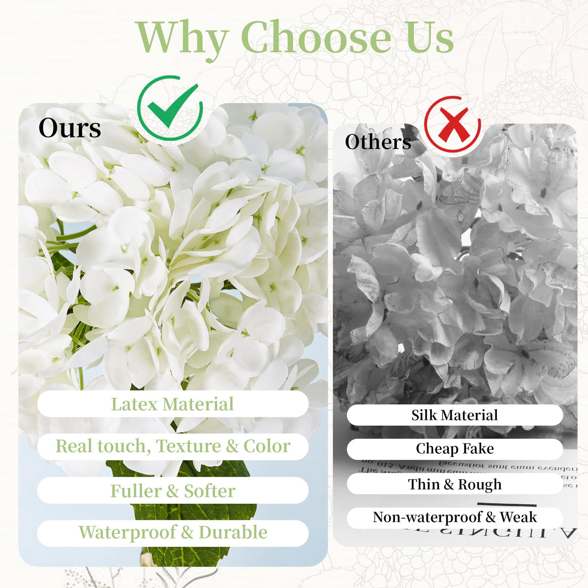 BonBloom's hydrangea long stems flex to fit diverse vases.