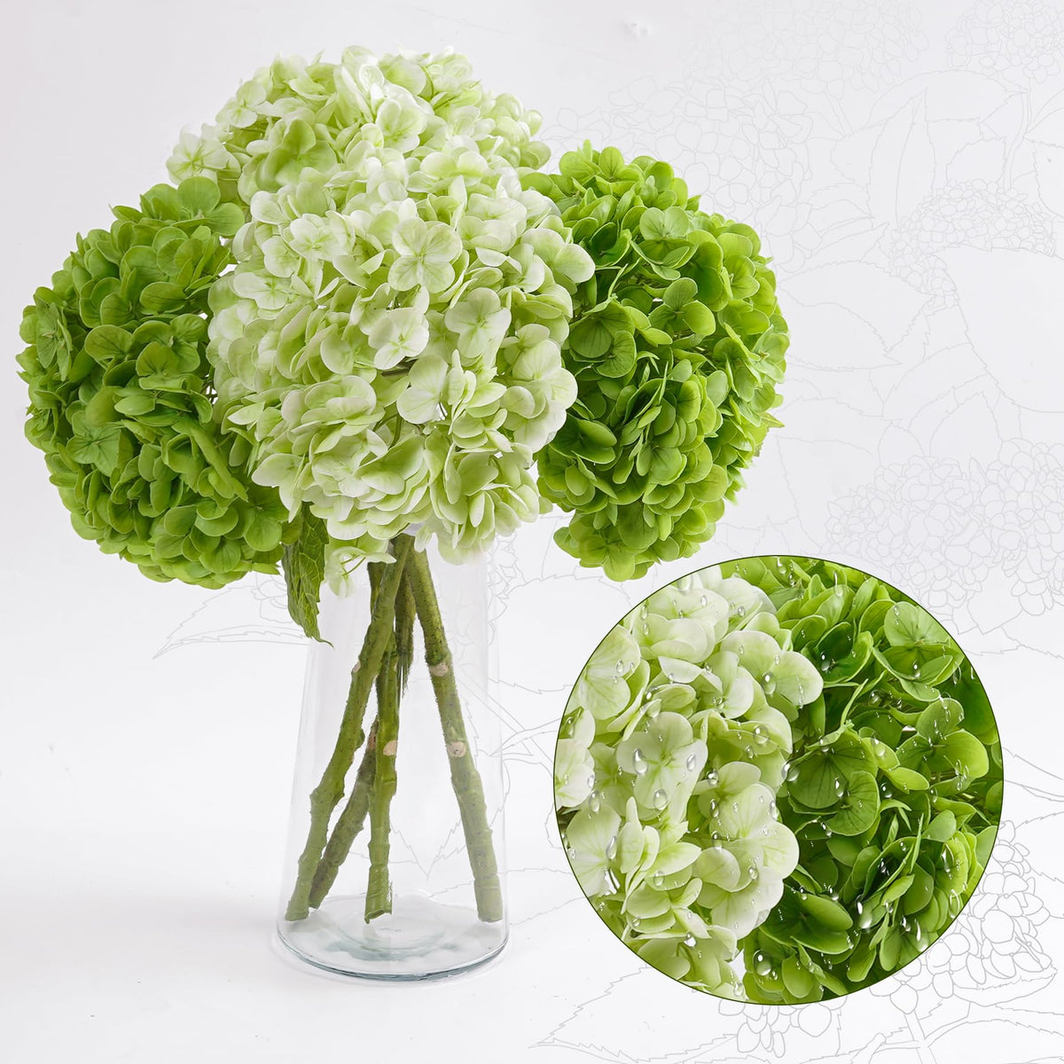 BonBloom's hydrangea head diameter 8.6 inches for full, lush arrangements.