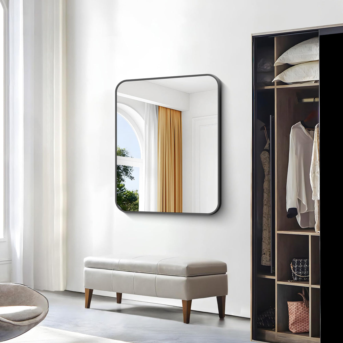 Bonewei mirror mounted vertical for compact hallways and entryways.