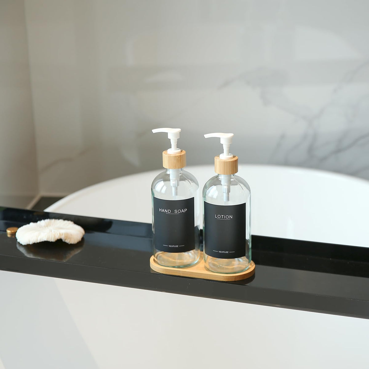 BONLONG bamboo tray unifies the set, keeping bath and kitchen accessories organized