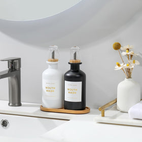 Bonlong glass mouthwash cups with lids keep contents clean and dust-free.
