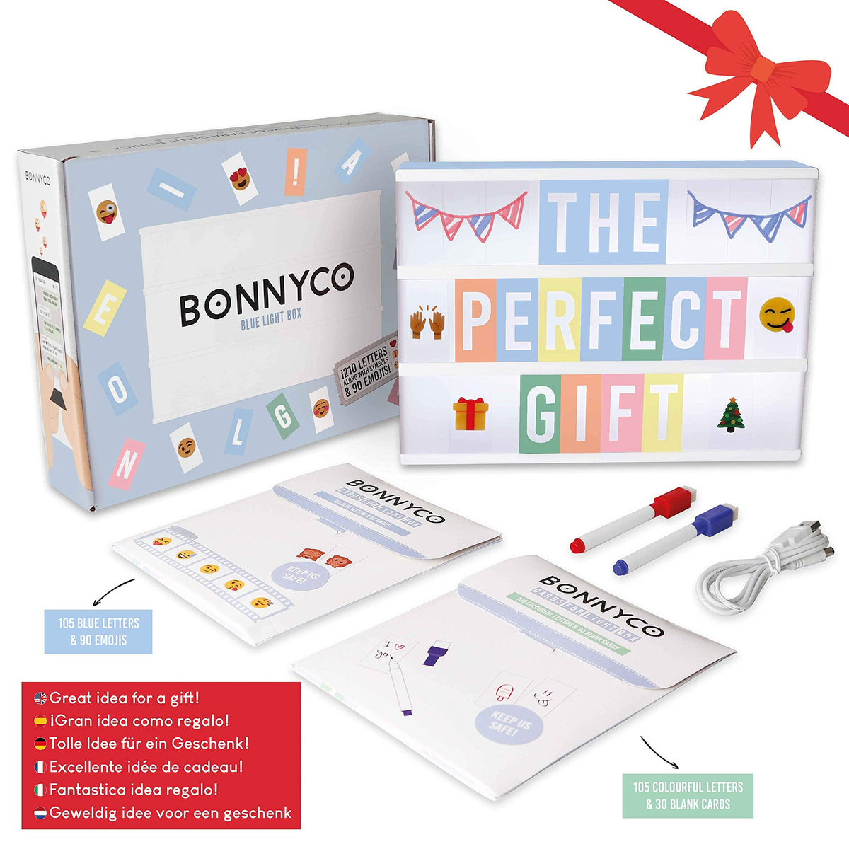 BONNYCO Blue Cinema Light Box gift-ready packaging for birthdays and holidays.