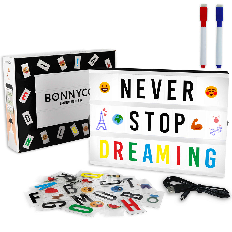 BONNYCO cinema light box with letters and emojis for colorful messages at home