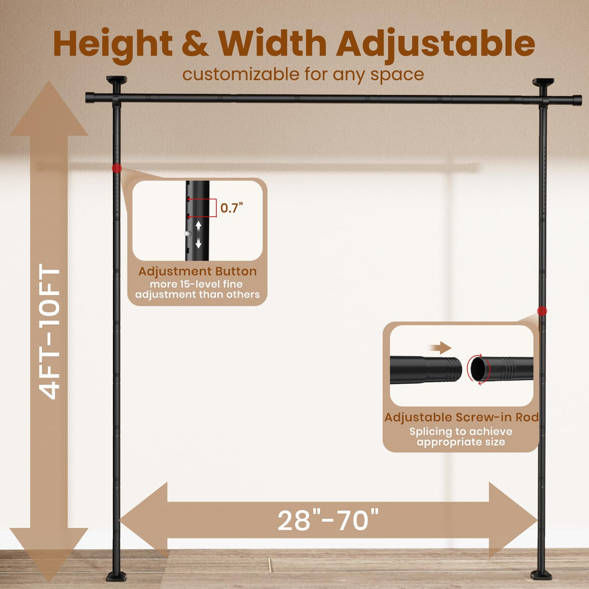 Bonpally adjustable width 28-70 inches fits many rooms