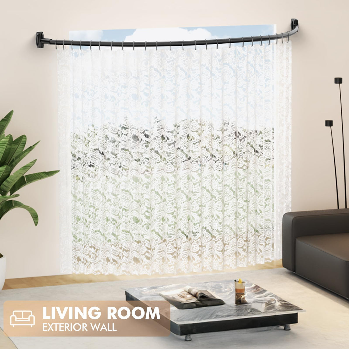 Bonpally curved rod suited for showers or bathtubs needing extra room