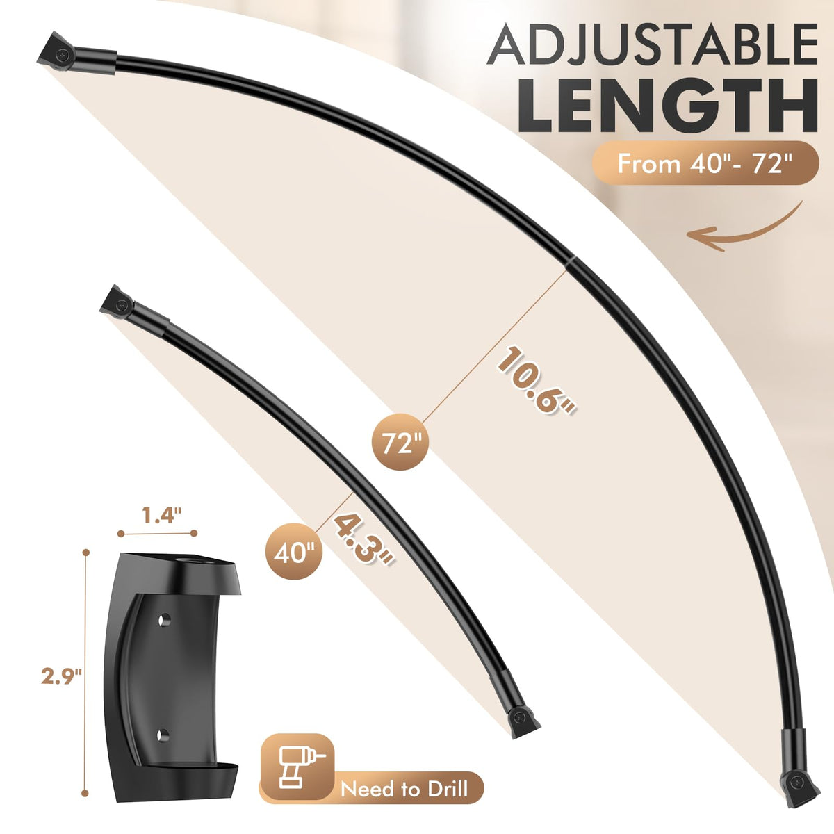 Bonpally curved rod demonstrates extra space inside the shower for movement