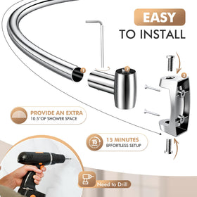 Bonpally curved shower rod installed in bathroom demonstrates secure wall mounting