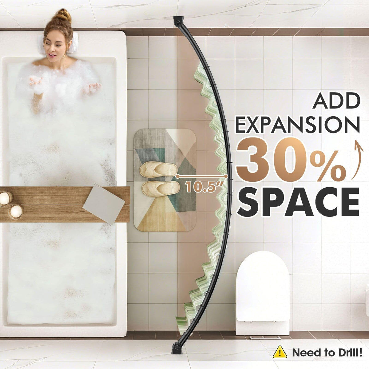 Bonpally curved rod with rotating brackets enabling flexible curtain angles