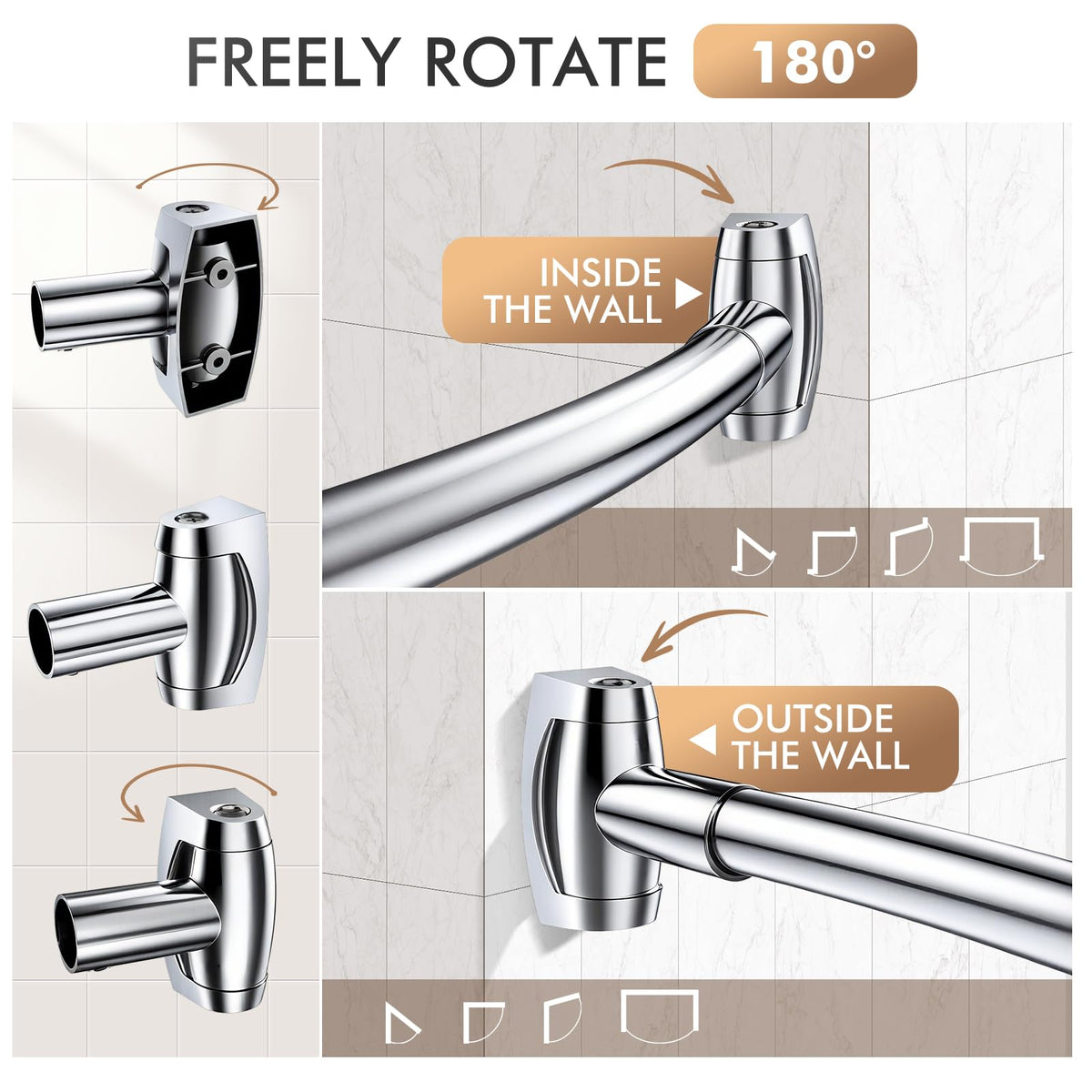 Bonpally curved shower rod rotating brackets enable precise angle adjustments