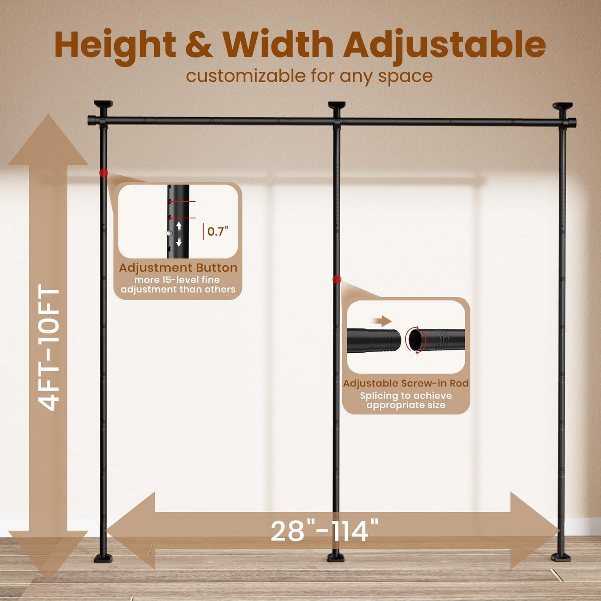 Bonpally floor-to-ceiling tension rod demonstrates strong stability and easy installation.