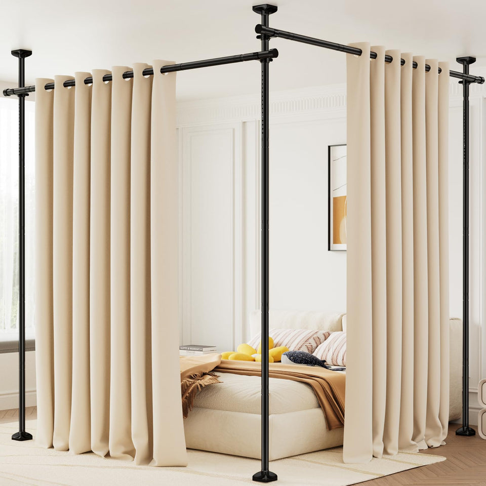 Bonpally room divider rod, no drill setup for rental spaces.