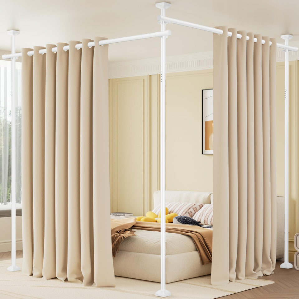 Bonpally room divider rod assembly showing tension-free, drill-free setup
