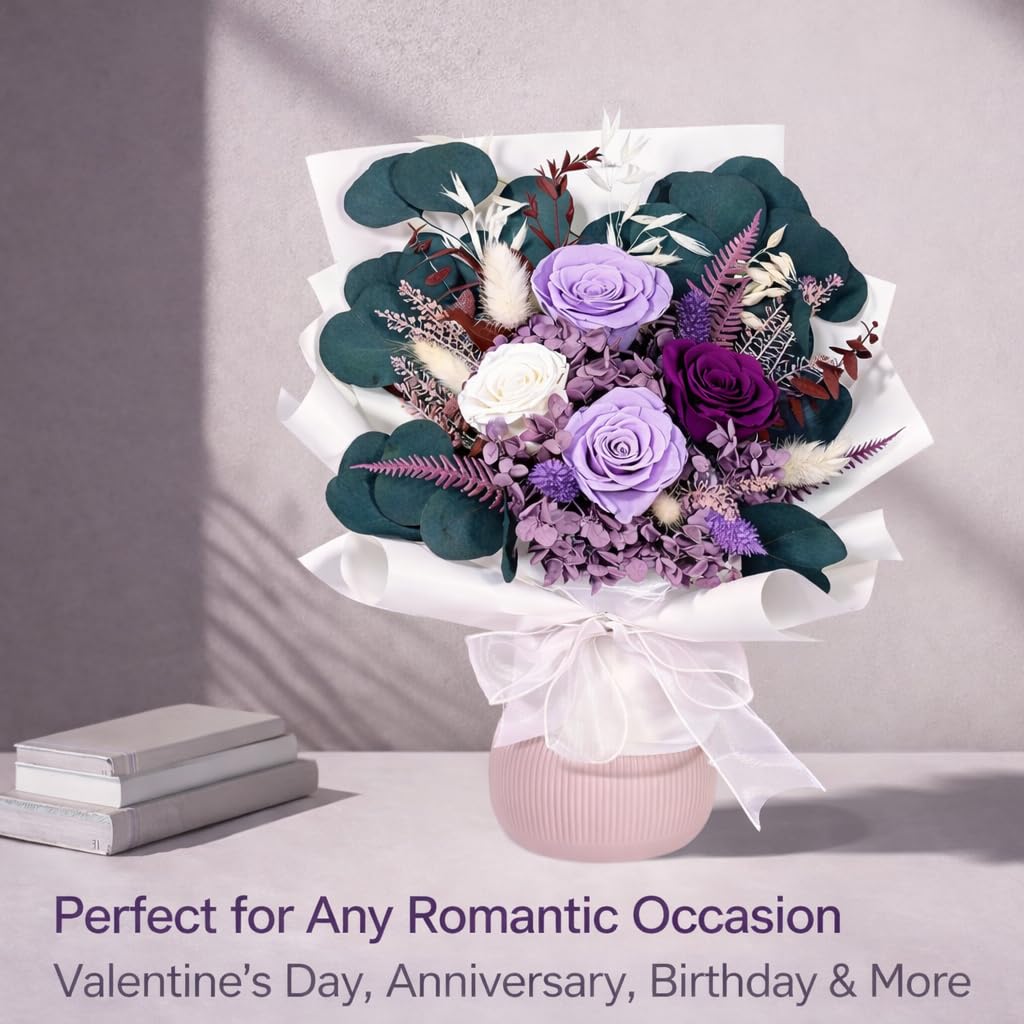 Bonsion preserved flowers bouquet on display in entryway, adds timeless charm.