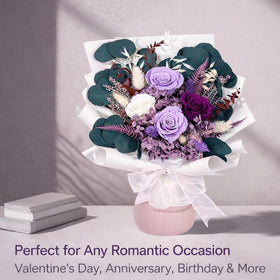 Bonsion preserved flowers bouquet on display in entryway, adds timeless charm.