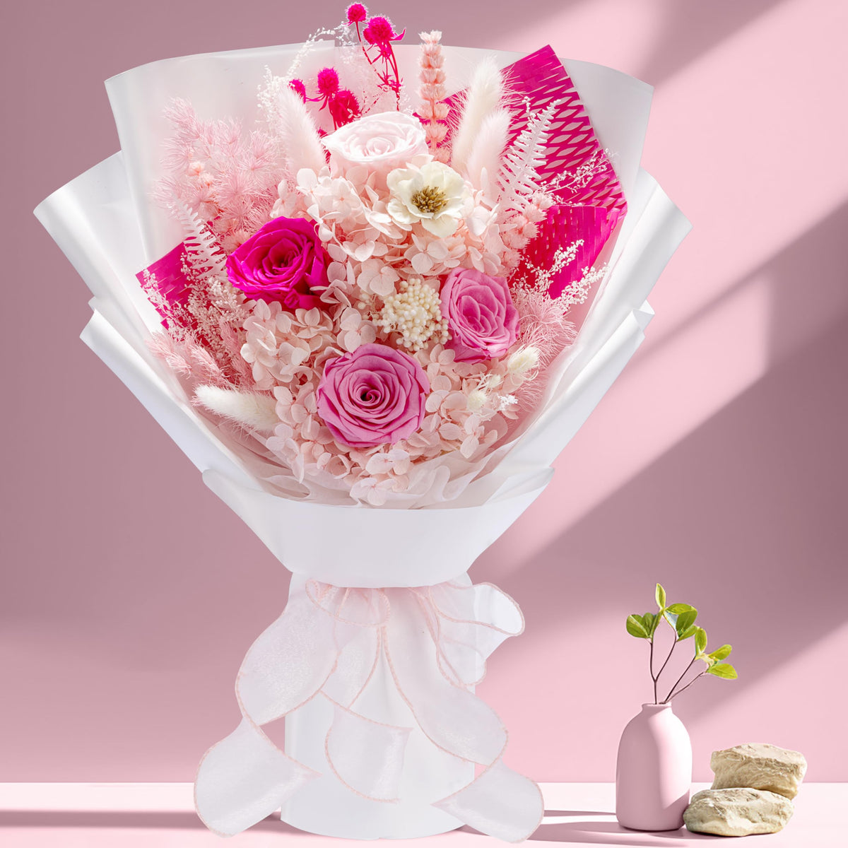 Bonsion preserved flowers light pink roses framed as wall art for lasting elegance