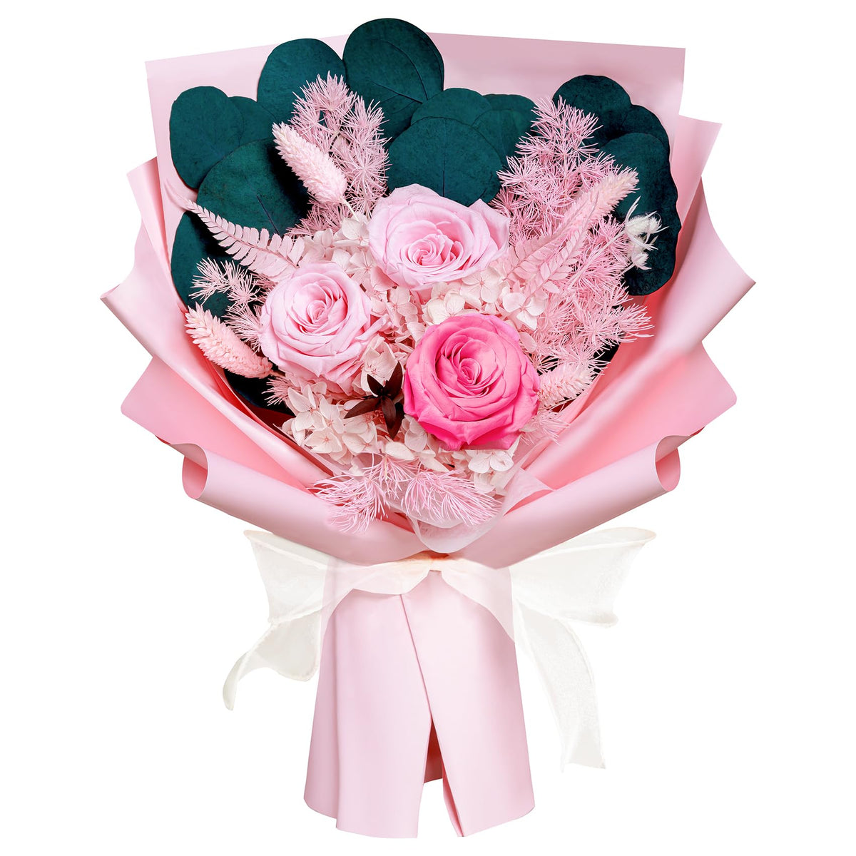 Bonsion preserved pink roses bouquet ready for delivery with long-lasting color