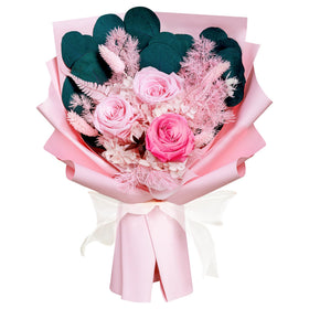 Bonsion preserved pink roses bouquet ready for delivery with long-lasting color