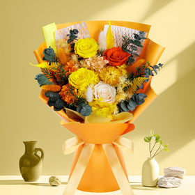 Bonsion preserved roses bouquet in orange ideal for year‑round gifting.