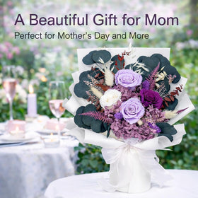 Bonsion purple rose bouquet gift for women, ideal for birthdays and anniversaries.
