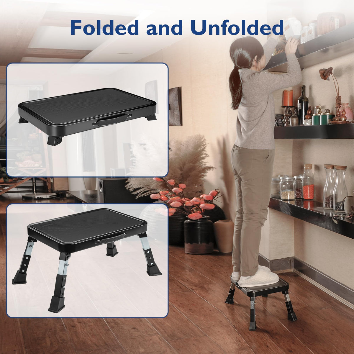 BONTEC folding step stool with built-in handle for easy transport